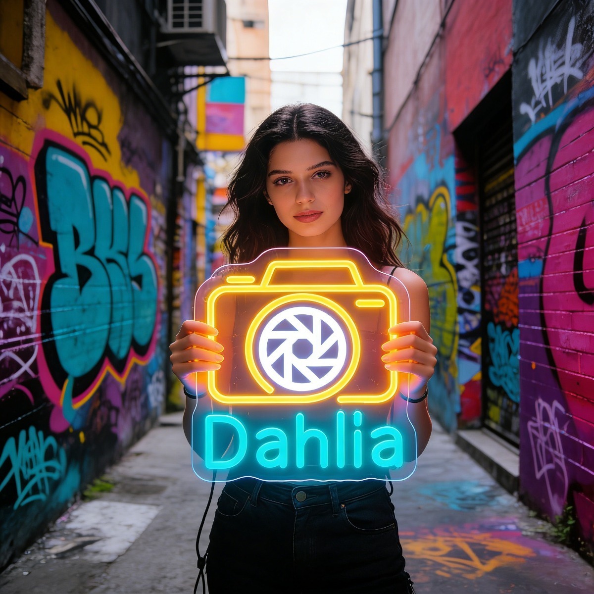 Vintage Photography Lighting - Neonowy znak świetlny z kamerą i